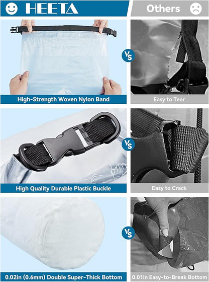 HEETA Dry Bag Waterproof for Women Men, 5L/10L/20L/30L/40L Roll Top Lightweight Dry Storage Bag Backpack with Phone Case for Travel Swimming Boating Kayaking Paddle Board Camping Beach Accessories