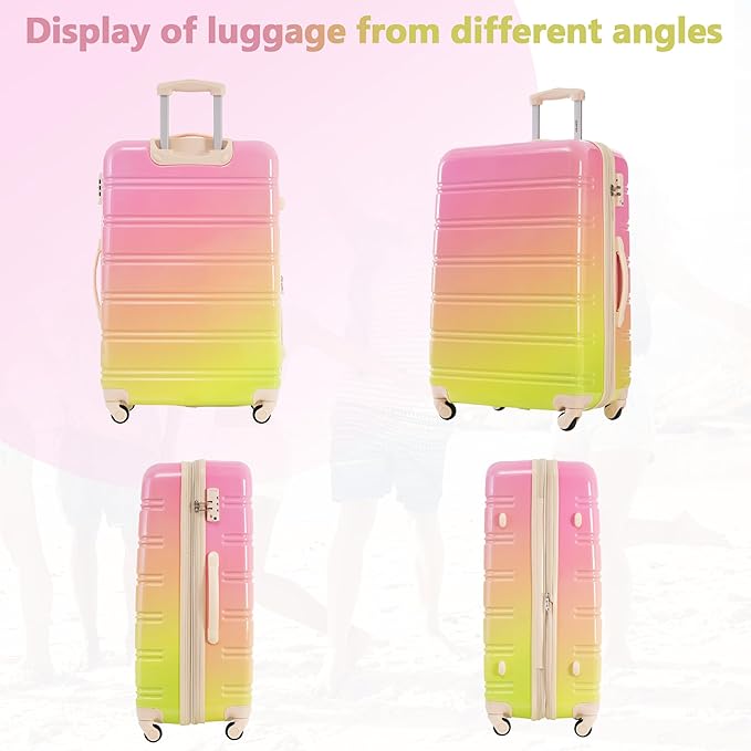 Merax Luggage Sets 3 Piece, Hardside Expandable Suitcase Set with Spinner Wheels, Lightweight Multicolor 20+24+28 IN Suitcase with Carry on Luggage, Gradient Pink
