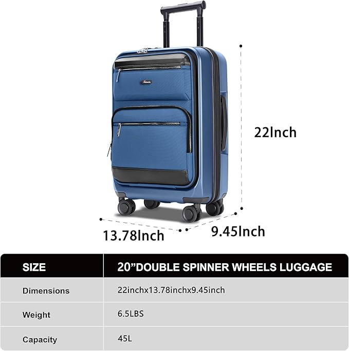 Luggage Sets 2 Piece, Carry On Luggage with Front Pocket & USB Port and 28 Inch Expandable Checked Luggage, Hybrid Soft Front & Hard Shell Suitcases with Spinner Wheels & TSA Lock, Blue