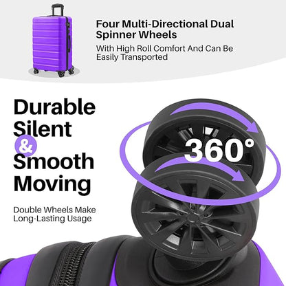 AnyZip Suitcase Hardside PC ABS Lightweight USB Luggage with Wheels TSA Lock Checked-Large 28 Inch Violet Purple