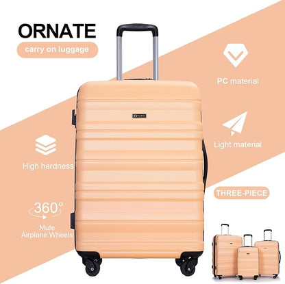 3 Piece Luggage Sets, PC Lightweight Expandable Suitcase with Two Hooks, Spinner Wheels, TSA Lock, (20/24/28) (Champagne)