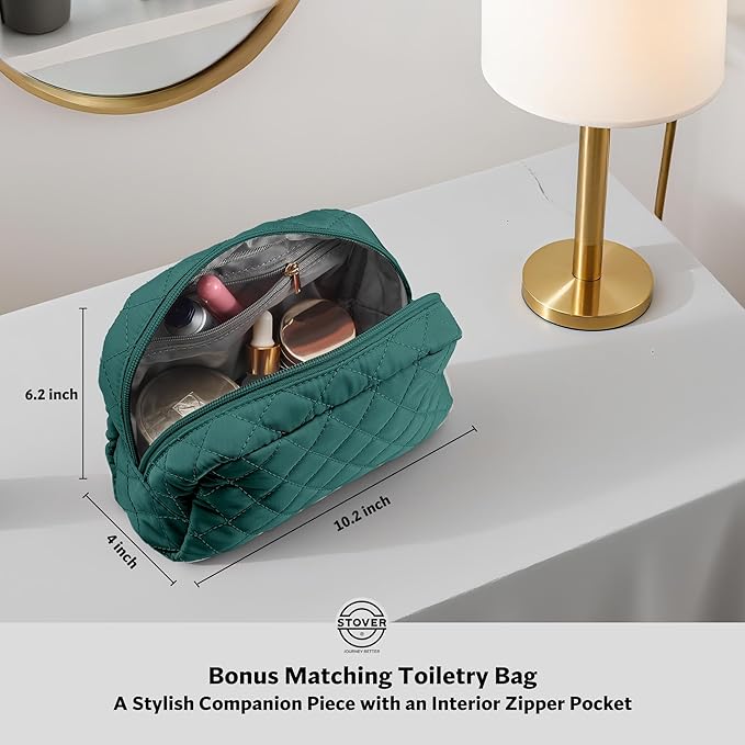 STOVER Women’s Convertible Garment Duffel Bag for Travel – 2-in-1 Carry-On Weekender/Overnight Tote - Wrinkle-Free Dresses, Suits & Clothes Plus Shoe Compartment & Bonus Toiletry Bag (Emerald Green)