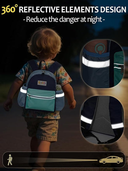 Toddler Backpack with Leash for Boys Girls Kids Kindergarten Nursery, 11” Baby Leash Backpack with Reflective, Toddler Bookbag with Anti-Lost Harness for Walking, Mint Blue