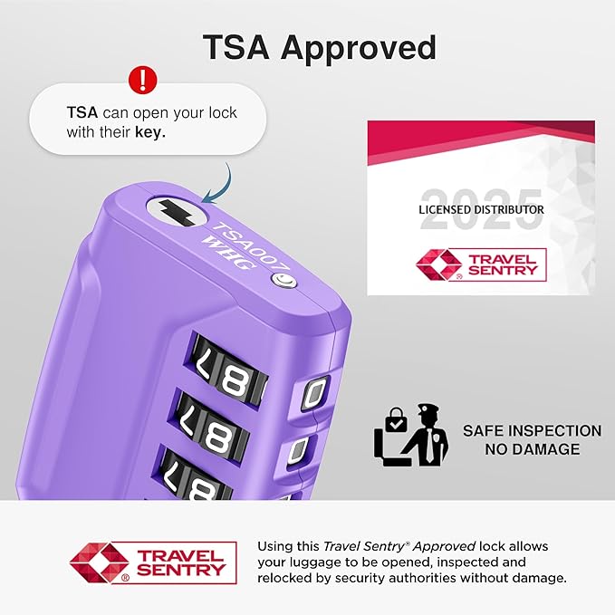 Puroma 2 Pack TSA Approved Luggage Locks, 4 Digit Combination Travel Locks Resettable Code Lock with Zinc Alloy Body for Suitcase, Toolbox, Backpack, Bag, Gym Locker (Basic Purple)