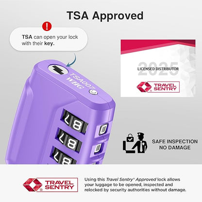 Puroma 2 Pack TSA Approved Luggage Locks, 4 Digit Combination Travel Locks Resettable Code Lock with Zinc Alloy Body for Suitcase, Toolbox, Backpack, Bag, Gym Locker (Basic Purple)