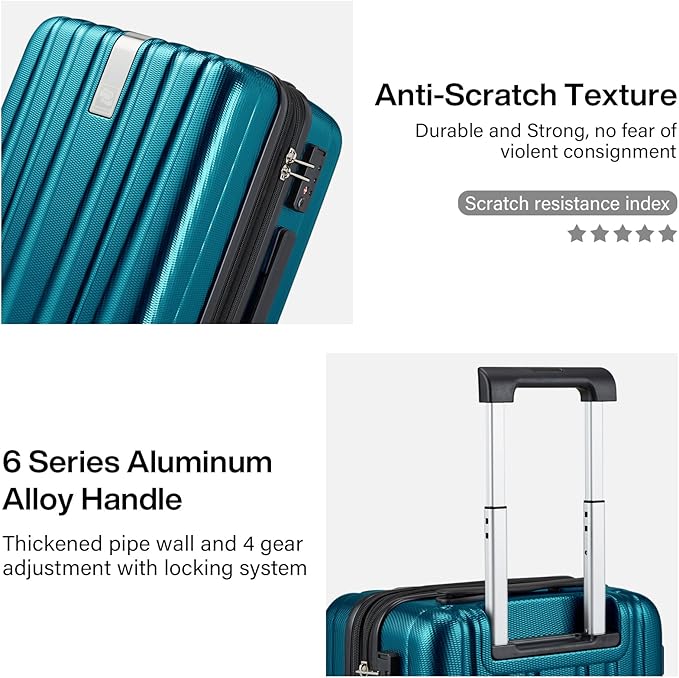 Hanke 29 Inch Expandable Checked Luggage Lightweight PC Hard Shell Luggage Suitcases with Wheels Tsa Luggage Rolling Large Suitcase Travel Luggage Bag for Study Abroad(Caribbean Blue)