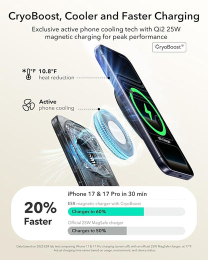 ESR 3 in 1 Charging Station for Apple, Qi2.2 25W MagSafe Charger with CryoBoost, Phone-Cooling Wireless Charging Station, Foldable, for iPhone 17/16 with iOS 26, AirPods, Apple Watch, Frosted Graphite