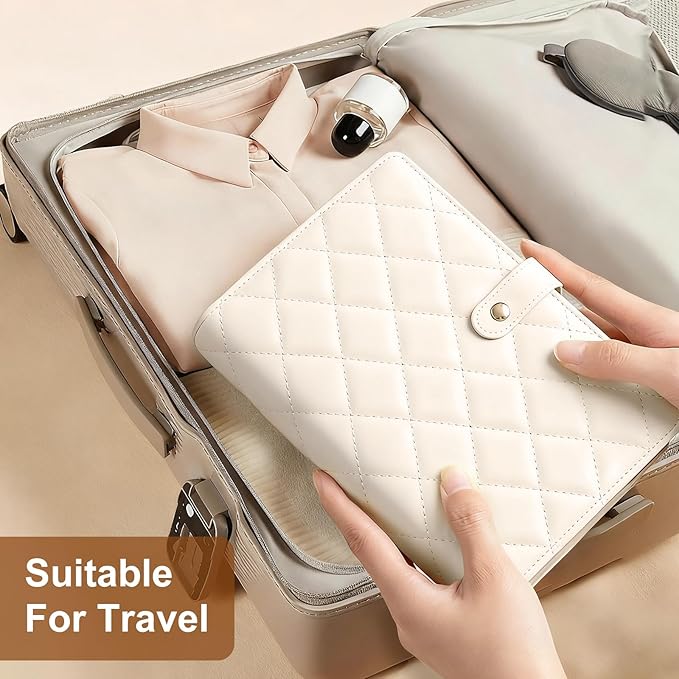 Jewelry Travel Case, Jewelry Organize Storage Book Ring Binder with Clear Zipper Velvet Jewelry Pouches Bags for Rings, Necklace, Earrings, Cream White
