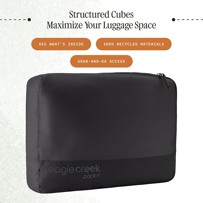 Eagle Creek Pack-It Reveal Cube - Lightweight Packing Cubes for Optimizing Luggage Space - Easy to Carry - Mesh Fabric - Water-Resistant - Easy Grab Zipper - Large - Black