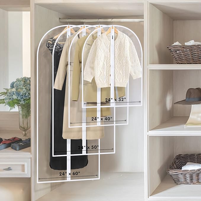 Garment Bags for Hanging Clothes, SMINDER Clear Plastic Bags Full Zipper Suit Bags PEVA Breathable Lightweight Garment Covers for Closet Storage, Suitable for Shirts, Jackets, Gowns (24" x 60"/8 Pack)