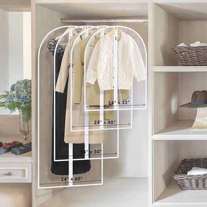Garment Bags for Hanging Clothes, SMINDER Clear Plastic Bags Full Zipper PEVA Breathable Lightweight Garment Covers for Closet Storage, Suitable for Shirts, Jackets, Gowns (Mixed Set/12 Pack)