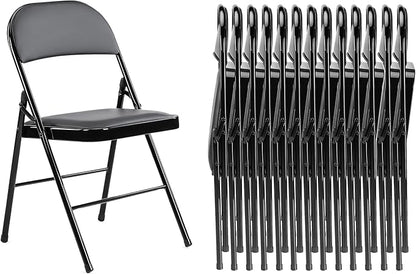 Folding Chairs 14 Pack, Portable Stackable Commercial Chair, Indoor Outdoor Padded Leather Chair with Sturdy Metal Frame, for Home, Office, or Party Events. (Black, 14 Pack)