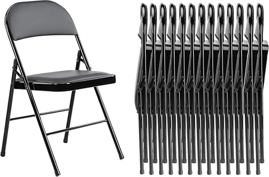Folding Chairs 14 Pack, Portable Stackable Commercial Chair, Indoor Outdoor Padded Leather Chair with Sturdy Metal Frame, for Home, Office, or Party Events. (Black, 14 Pack)