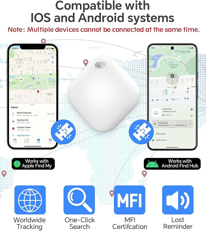 Air Tracker Tag, IP67 Waterproof Bluetooth Tracker, Keychain Finder, Item Locator Compatible with iOS and Android for Backpacks, Suitcases and Wallets, Cars, Keys and Cameras (White-2)
