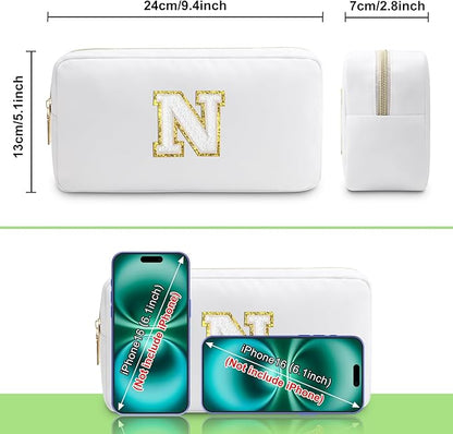 Initial N Makeup Bags Initial Letter A-Z Cosmetic Bag for Women Friends Daughter Sister Mom Inspirational Gifts Travel Toiletry Bag Christmas Birthday Gifts for Her Bridesmaid Bff Makeup Pouch N