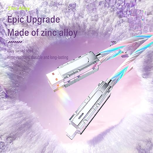 USB Cable PD Fast Charger Lighted Up (USB 4IN1 Colorful),Supports Data Transfer, can be Used as a Night Light, Cable Length Approx. 39 inches, Compatible with Most Devices.