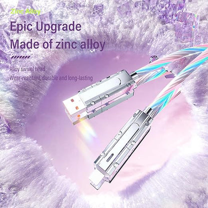 USB Cable PD Fast Charger Lighted Up (USB 4IN1 Colorful),Supports Data Transfer, can be Used as a Night Light, Cable Length Approx. 39 inches, Compatible with Most Devices.