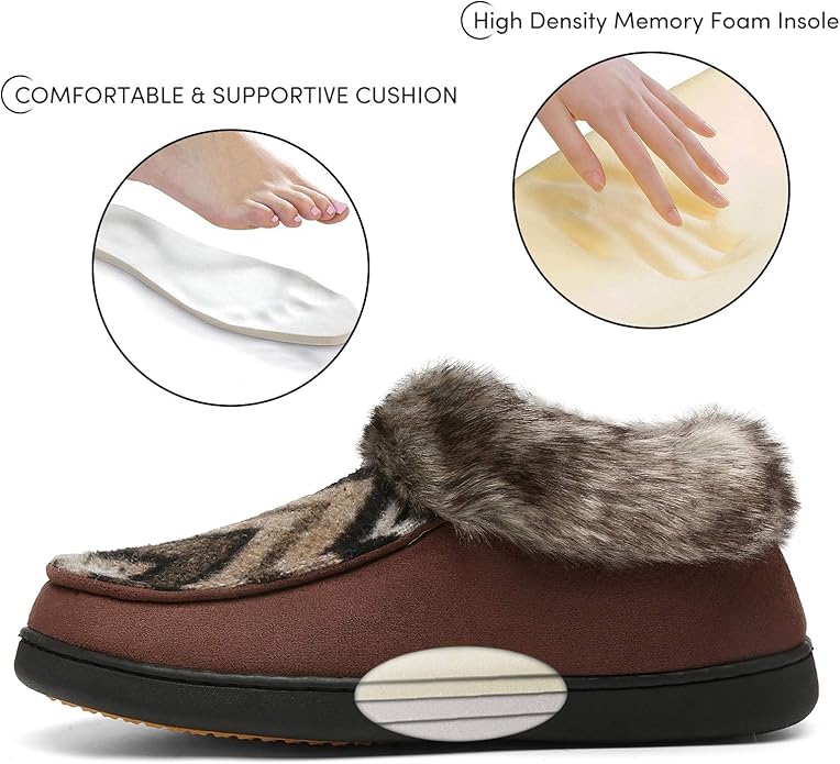 Mishansha Women's House Shoes Memory Foam Suede Moccasin Slippers Winter Warm Fleece Lined Home Shoes with Anti-Skid Rubber Sole