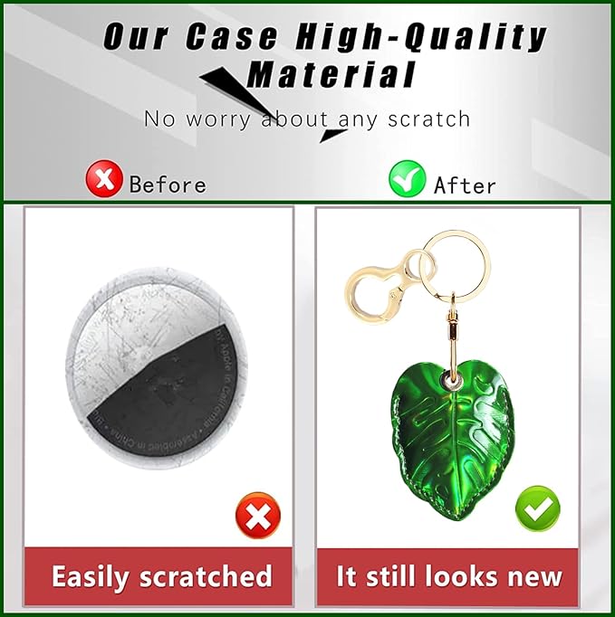 Shiny Leather Charm Keychain Holder Case Compatible with AirTag,Cute Protective Cover with Keyring,Anti-Scratch Finder GPS Tracker Case for Wallet Keys,Bag,Pets(Small Leaves)