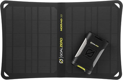 Goal Zero Venture 35 Portable Charger Power Bank with Nomad 10 Solar Panel Kit 9600mAH 18W USB-C Power Delivery Port, 2 USB Outputs IP67 Rating 50 Lumens Flashlight