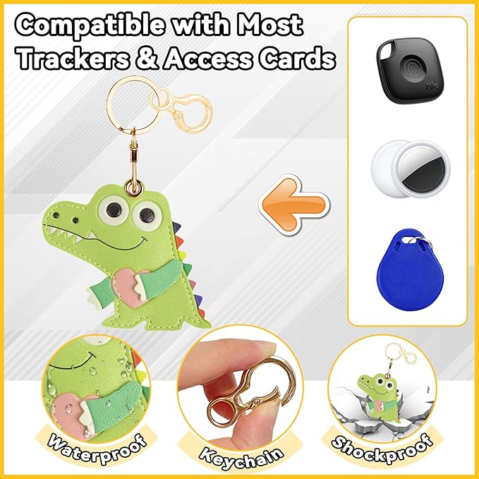 Leather Keychain for Airtag, Cute Protective Keychain Holder Compatible with Apple Air Tag,GPS Item Tracker Case Cover for Keys,Bags,Pets,Luggage(Crocodile)