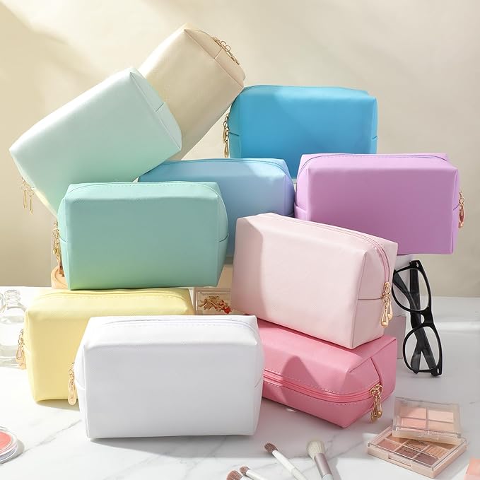 Cunno 100 Pcs Makeup Bags Bulk PU Leather Cosmetic Pouch Christmas Small Pouch Bag DIY Toiletry Bags Preppy Aesthetic Travel Storage Organizer for Women Travel Christmas Party Gift(Pastel)