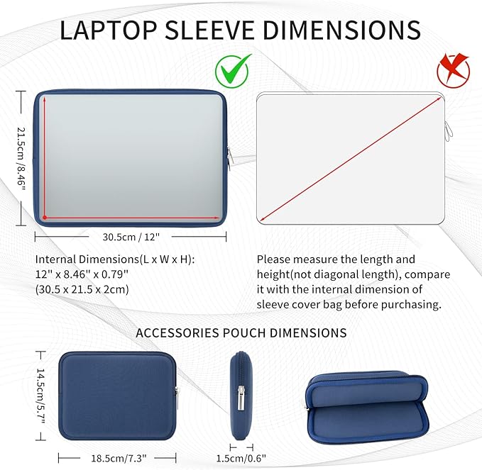 RAINYEAR 11-11.6 Inch Laptop Sleeve Case Soft Lining Carrying Bag Cover with Accessories Pouch,Compatible with 11.6" MacBook Air for 11" Notebook Computer Tablet Chromebook(Navy Blue,Upgraded Version)