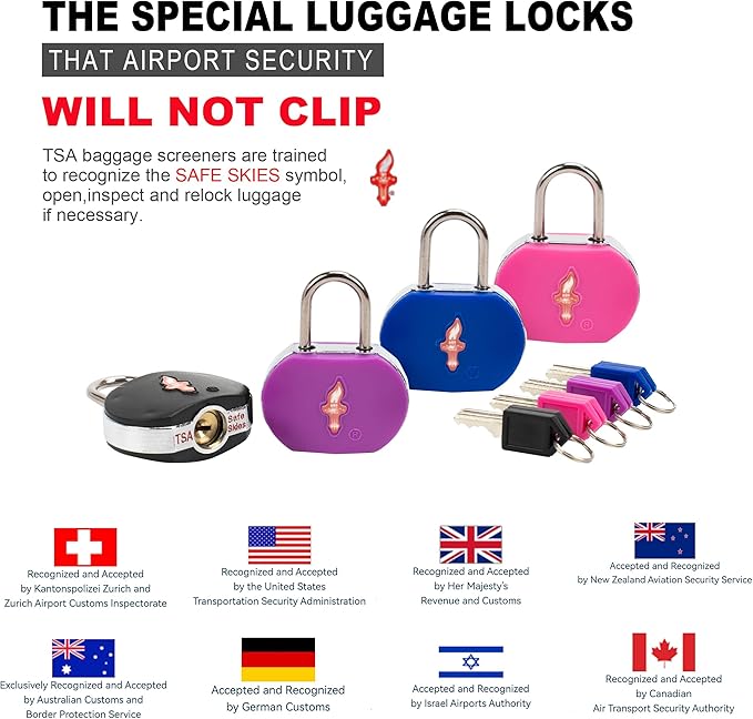 8 Pack Luggage Lock TSA Approved Locks with Key, TSA Approved Travel Lock,Suitcase Lock TSA Approved Chrome Plated Ring Body for Backpacks, Bags and Luggage, 8 Pack Family Set