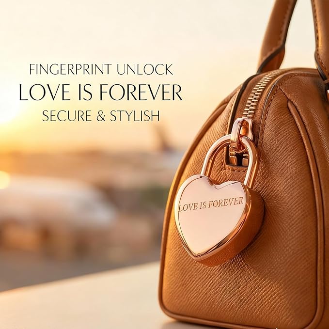 Heart Shaped Fingerprint Padlock, Small Smart Padlock for Gym Locker, Backpack, School, Mailbox, Travel Suitcase (Rose Gold)