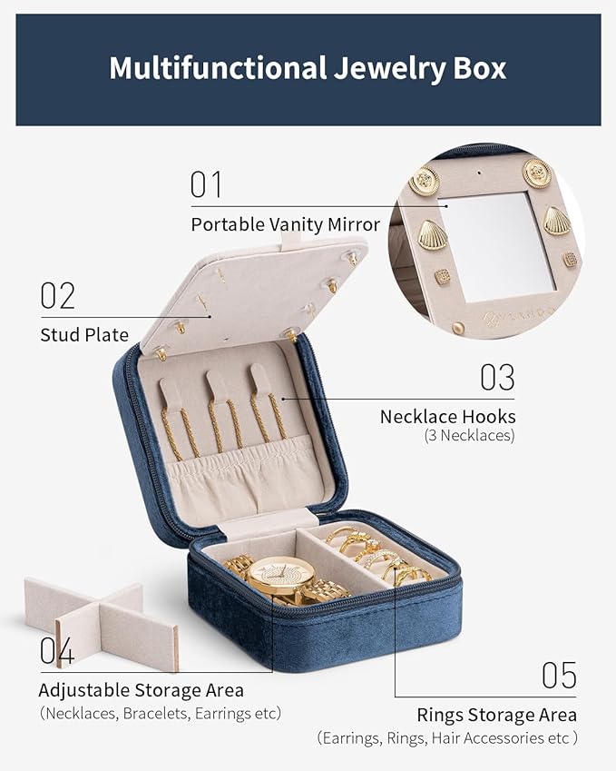 Vlando Valentine's Day Gifts for Her - Bridesmaid Proposal Gifts, Unique Wedding Travel Essentials - Small Jewelry Box, Dark Blue