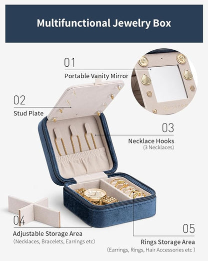 Vlando Birthday Gifts for Women Friendship, Personalized Initial Jewelry Box, Friendship Gifts for Women Friends, Travel Essentials Small Jewelry Box, Travel Box for Girls - Letter J, Dark Blue