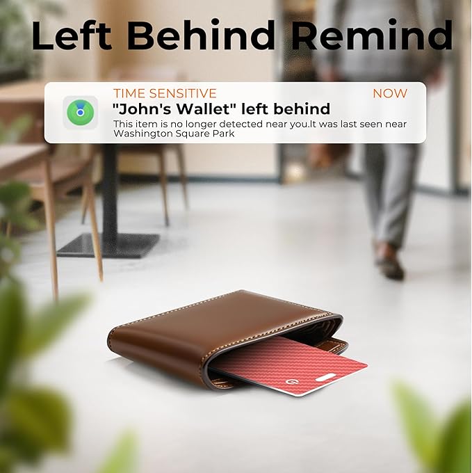 [Apple MFi Certified] Wallet Tracker Card with Apple Find My (iOS Only) Rechargeable Air Tracker Tags Bluetooth Wallet Finder IP68 Waterproof GPS Tracker Item Finder for Keys, Bags, Passport Red