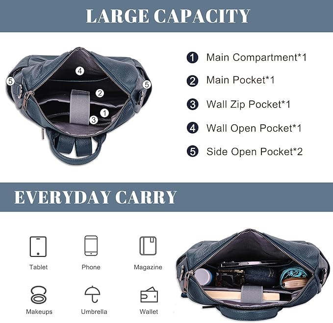 Genuine Leather Backpack Purse for Women: Fashion Ladies Convertible Backpack Designer Shoulder Handbag for Travel