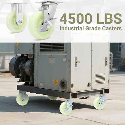 W B D WEIBIDA Heavy Duty Caster Wheels 6 Inch - 4500 LBS, PP Plate Castor Set of 4 with Double Ball Bearings, Non-Marking Industrial Swivel Casters for Hand Trucks, Carts, Industrial (2 Brake 2 Rigid)