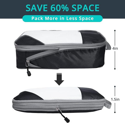 9 Set Compression Packing Cubes for Travel - Compressible, Lightweight, and Space-Saving Packing Cubes, Travel Essentials for Women, Black