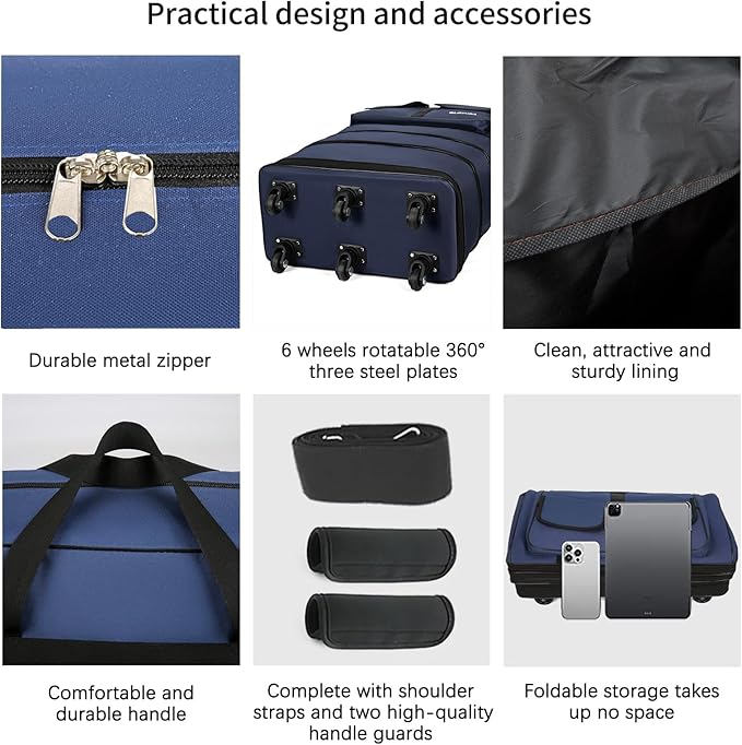 130L Expandable Luggage, 40 Inch Suitcase with Wheels, Collapsible Luggage with Wheels, Rolling Duffle Bag with wheels,Foldable Suitcase with2Handle Wrap 2Fixing Straps 1Shoulder Strap (Blue)