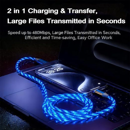 USB Cable PD Fast Charger Lighted Up (USB C TO C Starry Blue)Mobile phone data cable, charging cable, supports data transfer, 39-inch, TPE material, compatible with almost all Type-C devices.