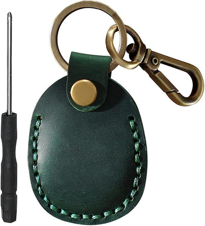 Genuine Leather AirTag Keychain Compatible with Apple AirTag Holder Leather Key Ring. Anti Lost Anti Scratch Secure Key Chain Case for Pet Collar Luggage Travel. Full Cover Protective Air Tag Keyring