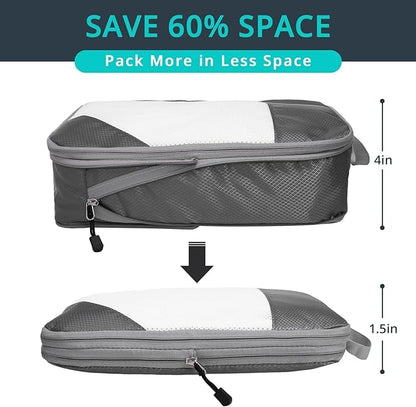 7 Set Compression Packing Cubes for Travel - Compressible, Lightweight, and Space-Saving Packing Cubes, Travel Essentials for Women, Grey