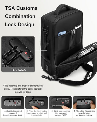 70L Vacuum Backpack Travel with Pump, Charging Port and TSA Lock, Expandable Vacuum Seal Compression Travel Backpack for 19" Laptop, Airline Approved