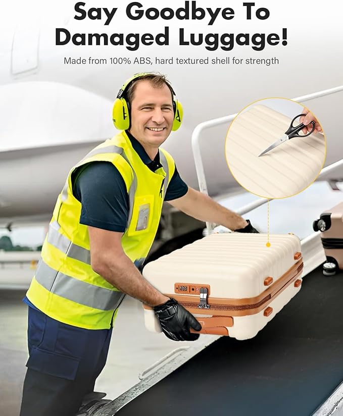 Lekesky 16 Inch Underseat Carry On Luggage Airline Approved, Small Hard Shell Suitcase with TSA Lock Spinner Wheels, Lightweight Personal Item Carry-On for Travel, Beige-Brown
