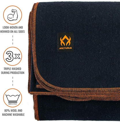 Arcturus Military Wool Blanket - Warm, Thick, Washable - Great for Outdoors, Camping, Stadium Blanket, Picnics, Travel - Car & Bushcraft Survival Kits