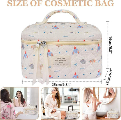 Large Makeup Bag, Cute Cosmetic Bag for Women Girls, Floral Coquette Aesthetic Toiletry Bag, Travel Make Up Organizer Bag (Small Elephant)