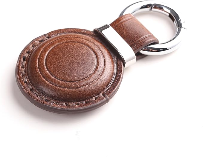 Genuine Leather AirTag Keychain Holder - Compatible with Apple AirTag Holder Keychain, Secure Hidden Air Tag Case Cover Key Chain Ring Fob Accessories (Dark Brown)