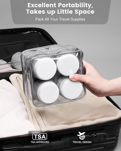 Travel Size Toiletries 8 Pack, TSA Approved 3oz Silicone Squeeze Bottles & Cream Jars with Clear Travel Bag