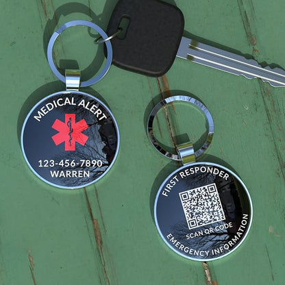 DISONCARE QR Code Medical Alert Tag, Custom Medical ID with Online Profile for Emergency Contact & Health Info – For Allergies, Diabetes, Autism & More(Black)