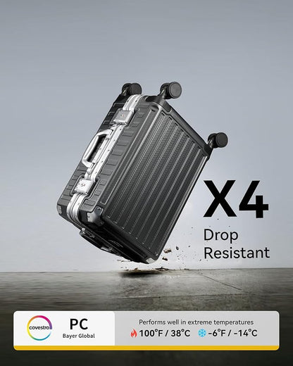 Checked Luggage with Spinner Wheels, 8010S Aluminum Frame Zipperless Polycarbonate Hard Shell Suitcase (ZX-Core, Silver, 24 Inch)