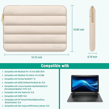 MOSISO 15-15.6 inch Laptop Case, 16 inch Puffy Laptop Sleeve Compatible with MacBook Pro 16, HP Dell ASUS Acer Toshiba Lenovo Notebook Computer, Polyester Horizontal Bag with Small Case, Sand