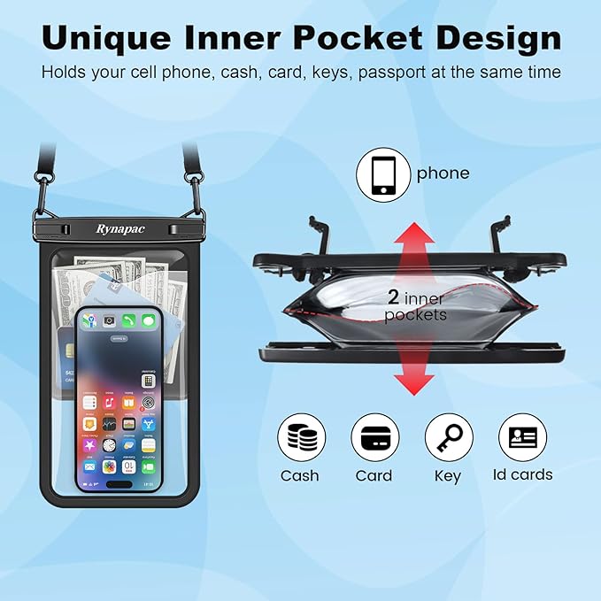 [Up to 10"] Large Waterproof Phone Pouch Bag - 2 Pack Waterproof Phone Case for iPhone 17 16 15 Pro Max Galaxy S25 S24 Ultra, IPX8 Cellphone Water Protector Pouch Beach Essentials Travel Must Haves