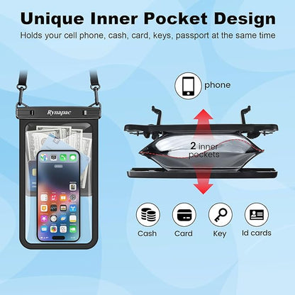 [Up to 10"] Large Waterproof Phone Pouch Bag - 2 Pack Waterproof Phone Case for iPhone 17 16 15 Pro Max Galaxy S25 S24 Ultra, IPX8 Cellphone Water Protector Pouch Beach Essentials Travel Must Haves